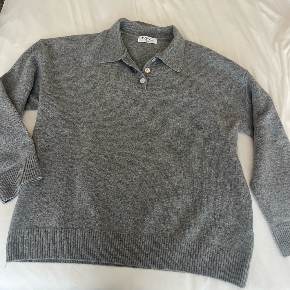 PARKE Heather Grey Polo Sweater Size S/M